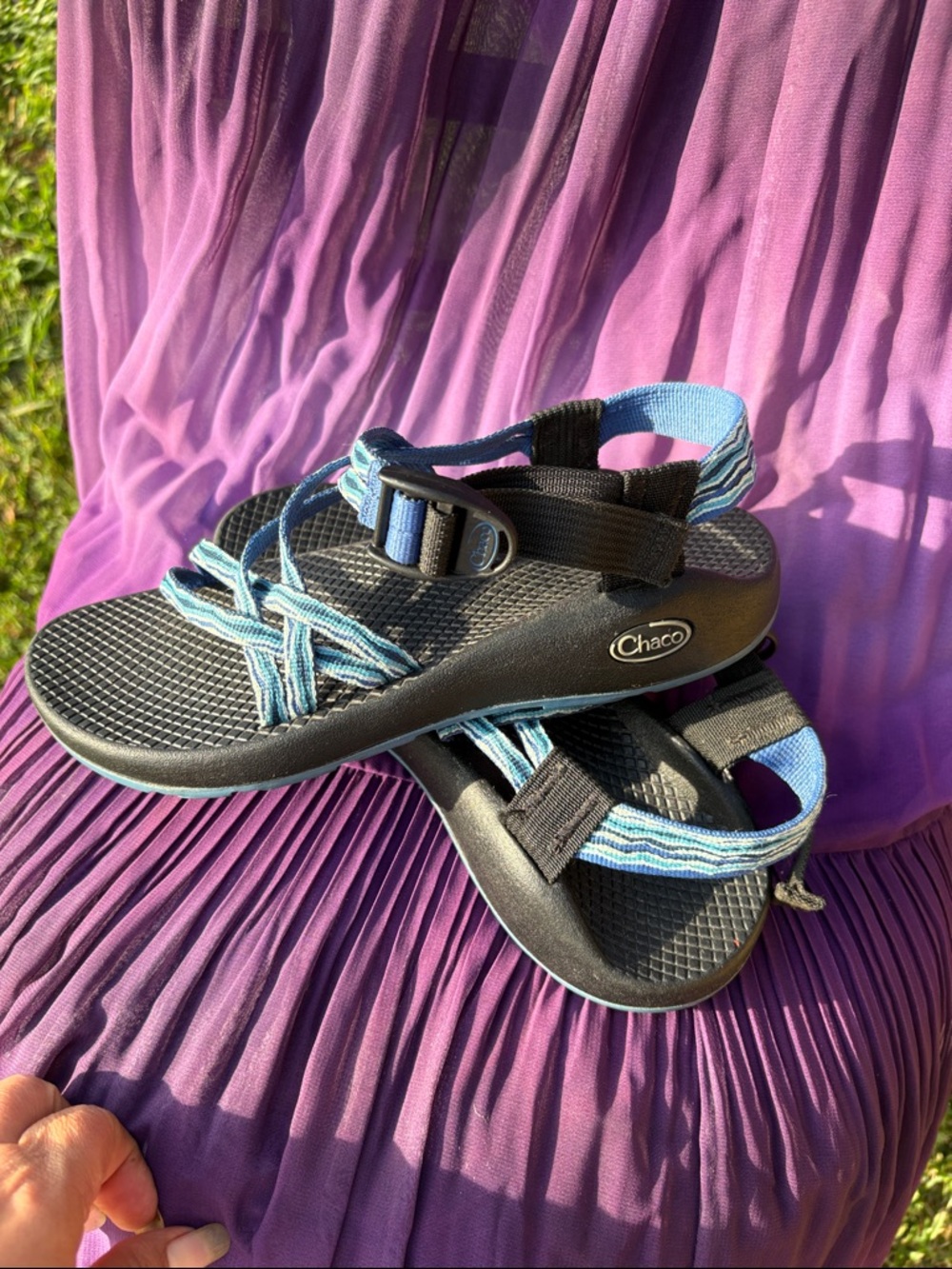 Chaco women’s Blue & Black Striped Sport Sandals